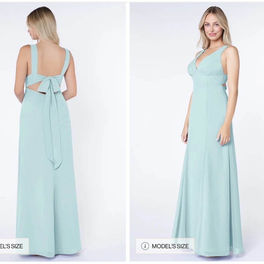 AZAZIE Christiana SeaGreen V-Neck TieBack A-Line Pleated Chiffon Formal Dress A8
